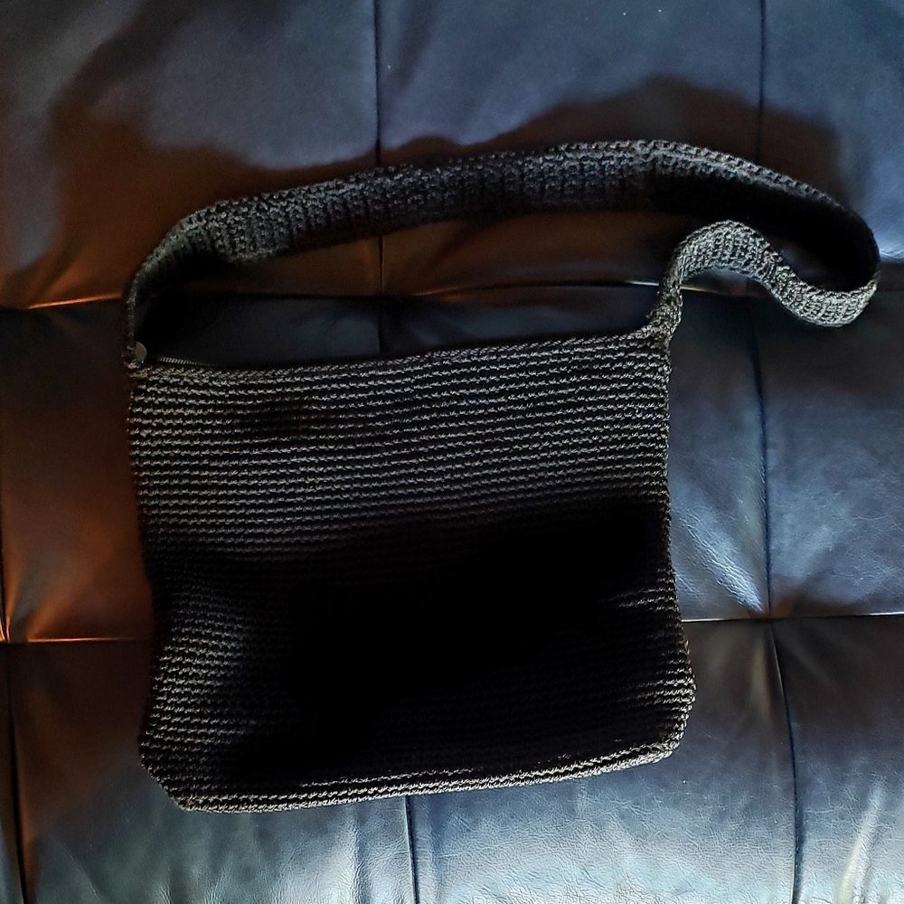THE SAK Black Woven Crochet Shoulder Bag Purse with Single Carry Strap VTG - Picture 5 of 13